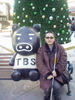 座位でTBSの黒豚と記念撮影